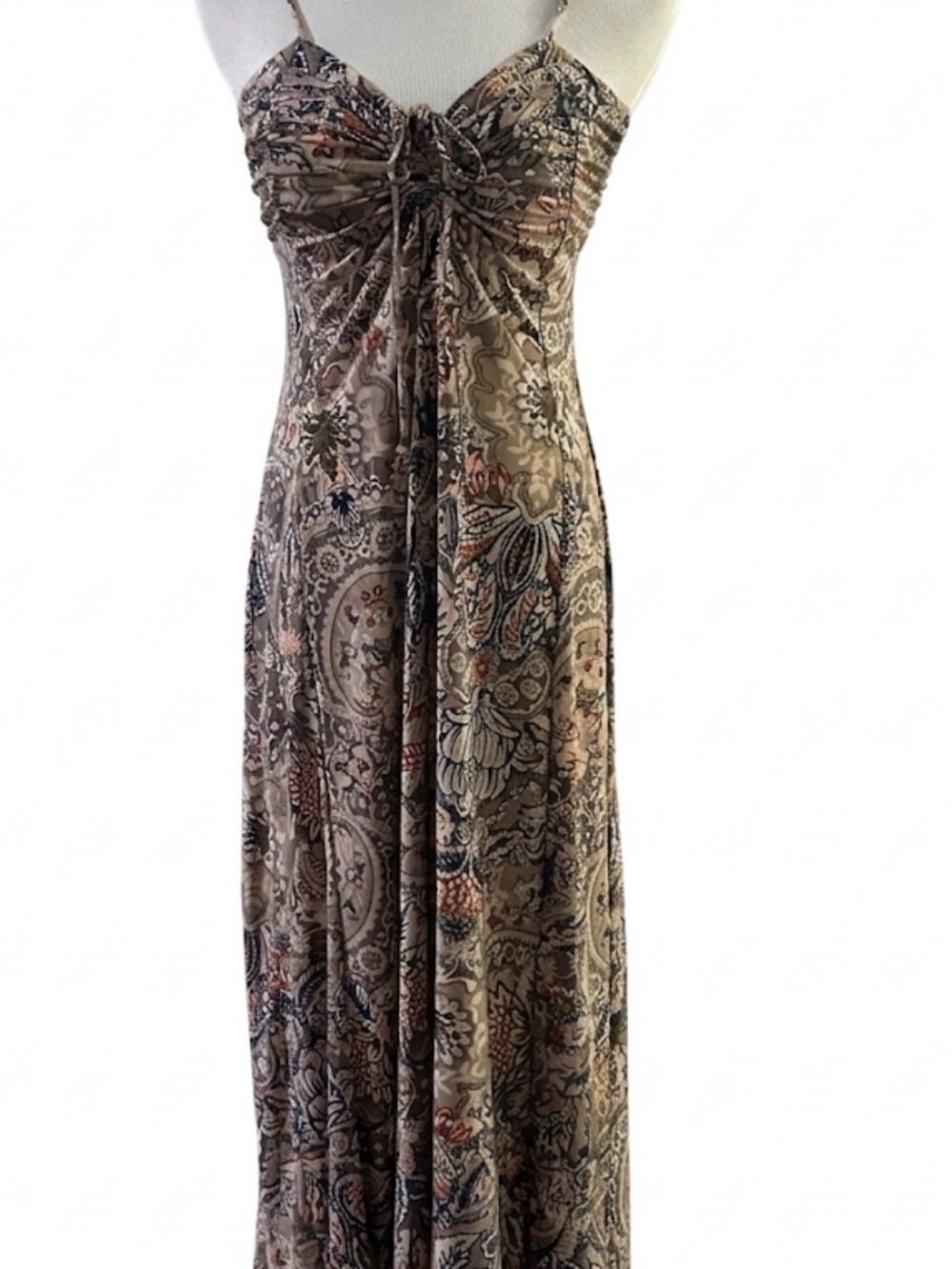 Black Tape Boho Paisley Maxi Dress Women's Medium Ruched Bust Spaghetti Strap